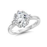 Hexagon-Shaped Halo Engagement Ring W/ Baguette Diamonds